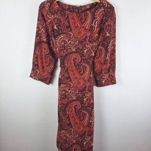 Vintage Talbots Black Maroon Burgundy Paisley Print Dress Size 16